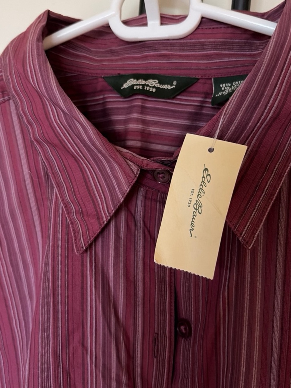 Eddie Bauer Men’s Burgundy and Pink Striped Button-Down Shirt